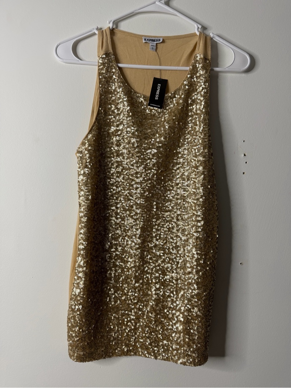 Express Gold Sequin Mini Tank Dress